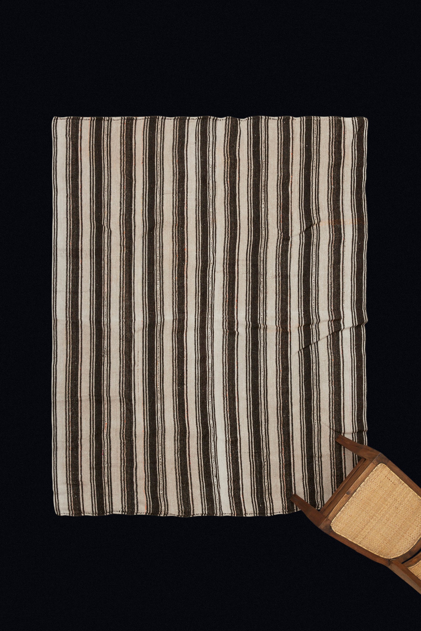 Cream Colored Hemp Kilim with Dark Chocolate Goat Hair Stripes (5' 10" x 6' 11")