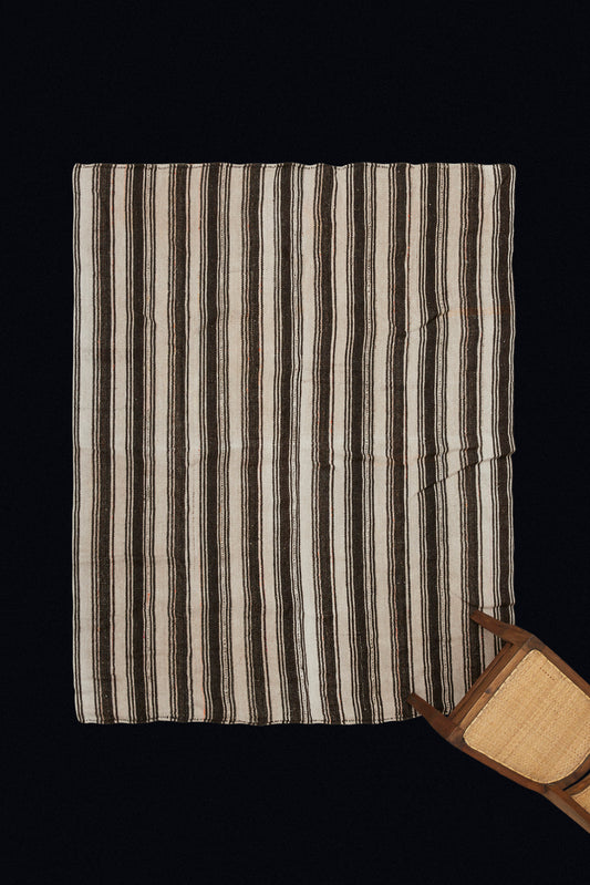 Cream Colored Hemp Kilim with Dark Chocolate Goat Hair Stripes (5'10" x 6' 11")