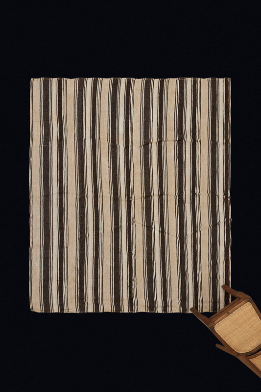 Medium Hemp Carpet with Broad Chocolate Brown Goat Hair Stripes Running Horizontally (5' 3" x 6' 7")