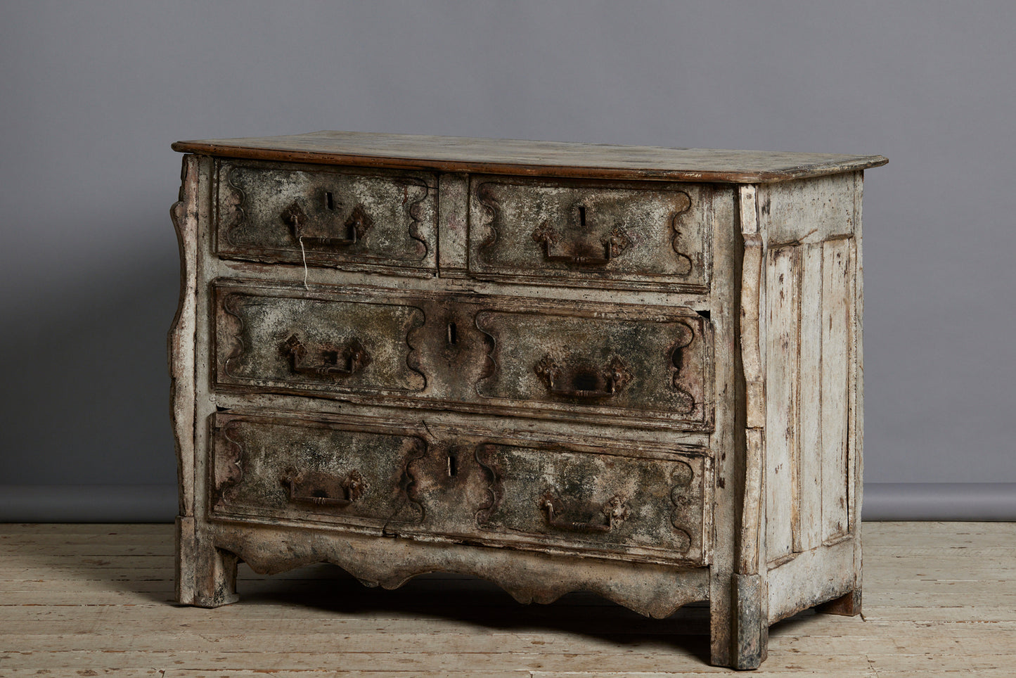 18th Century White Washed Commode with Steel Pulls