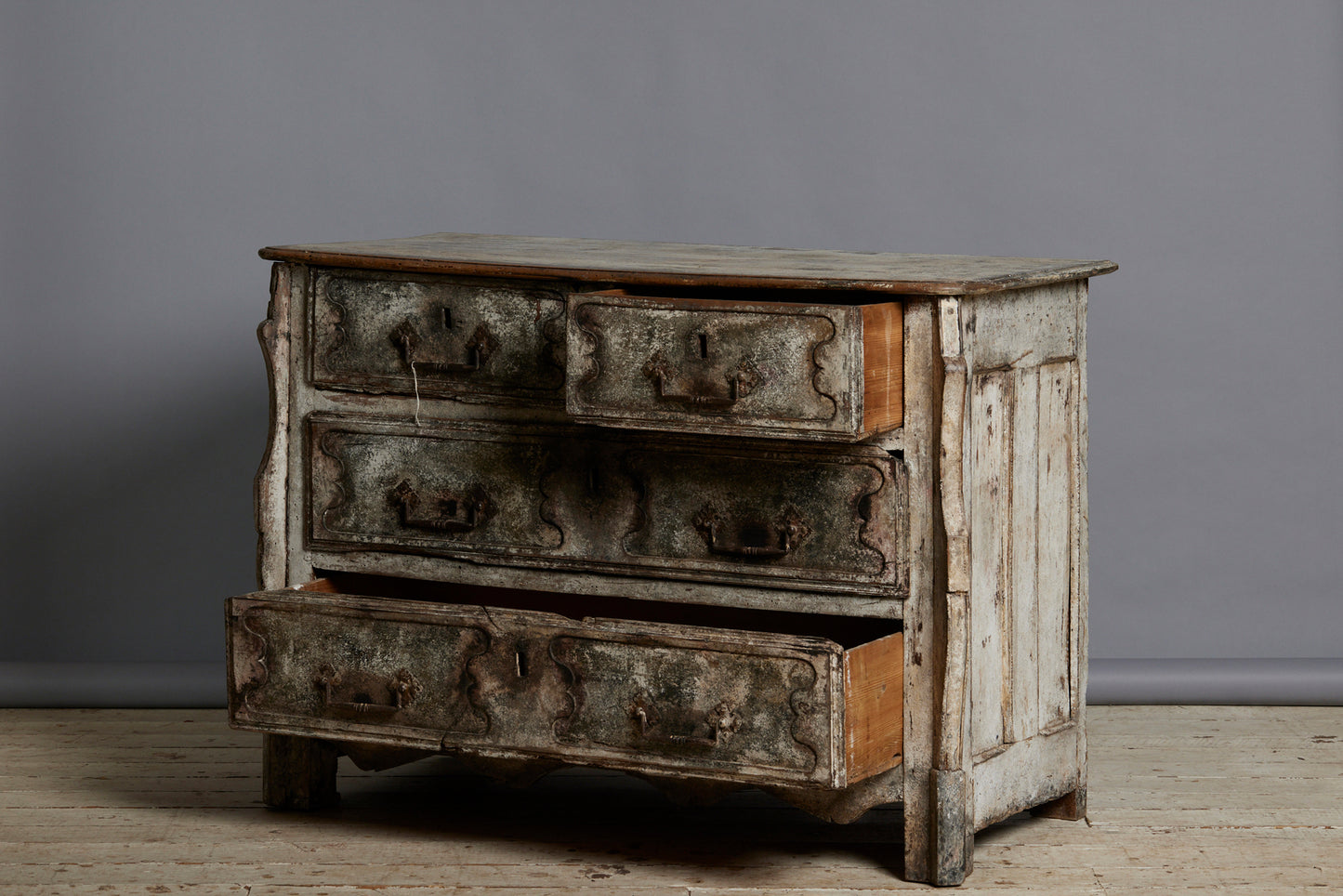 18th Century White Washed Commode with Steel Pulls