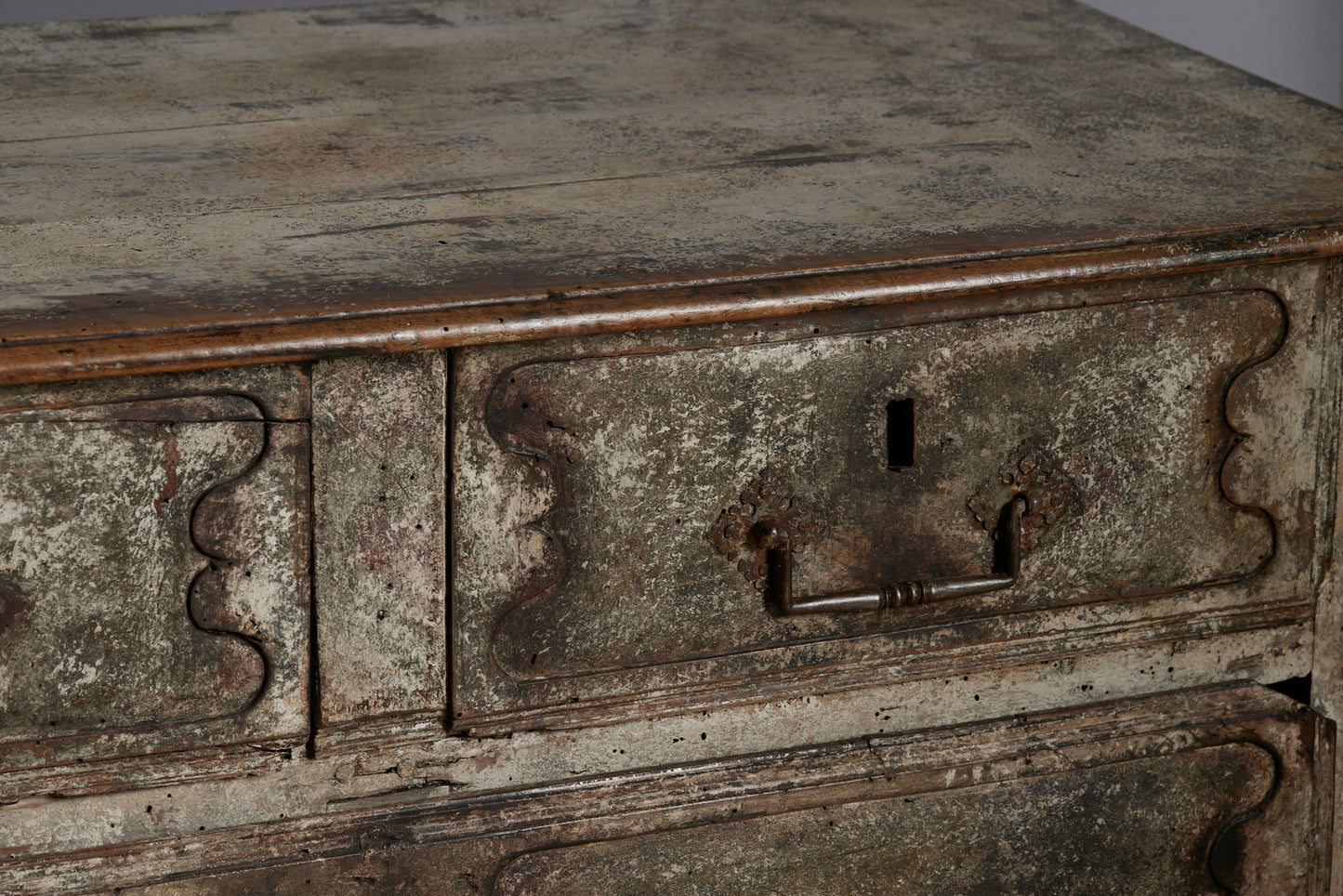 18th Century White Washed Commode with Steel Pulls