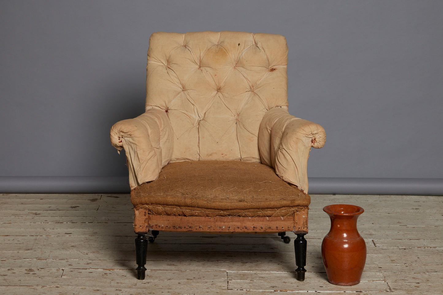 French Upholstered Armchair with Tufted Back 