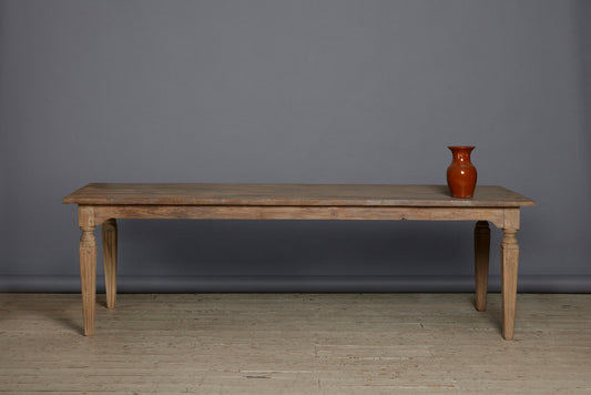 Late 19th Early 20th Century Readed Leg Bleached Teak Dining Table