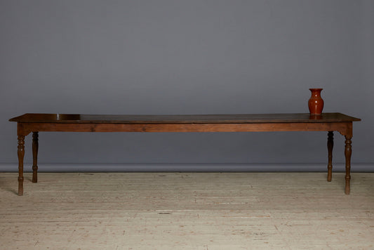 Thick Top Dutch Colonial Teak Dining Table with Turned Legs and Shaped Apron