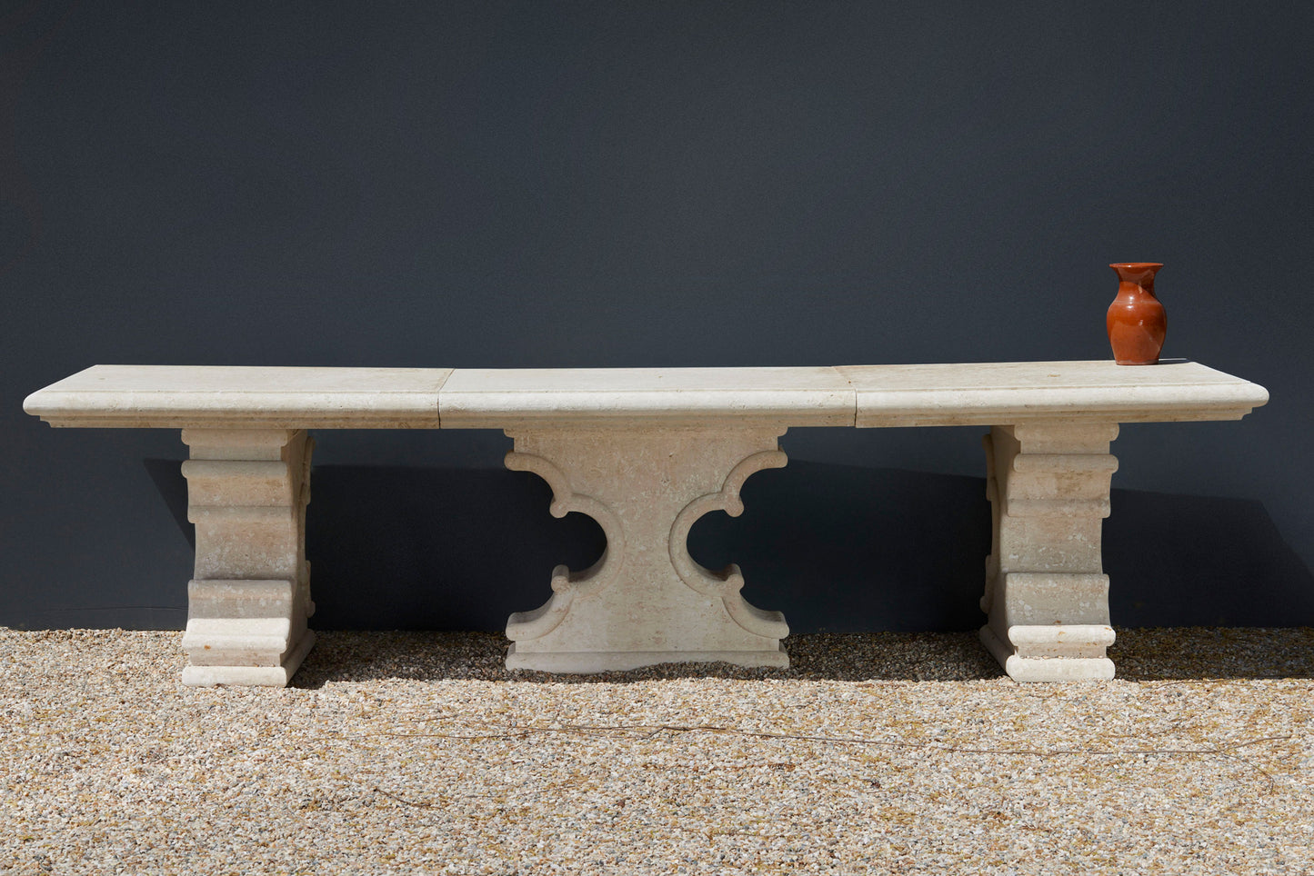 Hand Hewn French Limestone Table with Mother-in-Law Bases