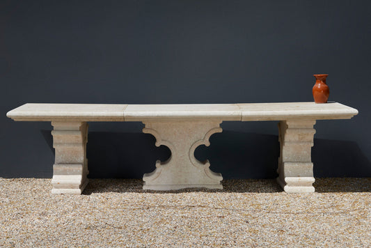 Hand Hewn French Limestone Table with Mother-in-Law Bases