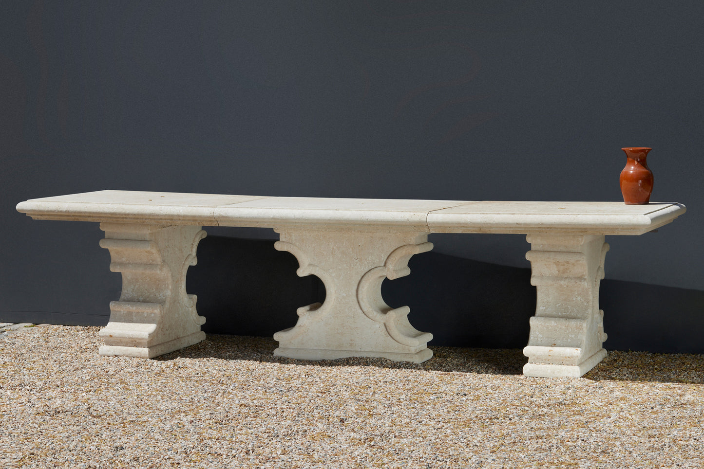 Hand Hewn French Limestone Table with Mother-in-Law Bases