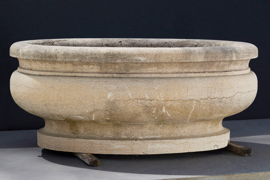 Late 18th to Early 19th Century Large Carved French Limestone Oval Shaped Garden Urn