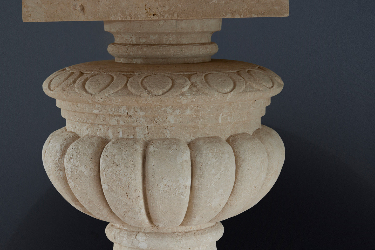 Hand Carved French Hard Limestone Round Table with a Gadrooned Base