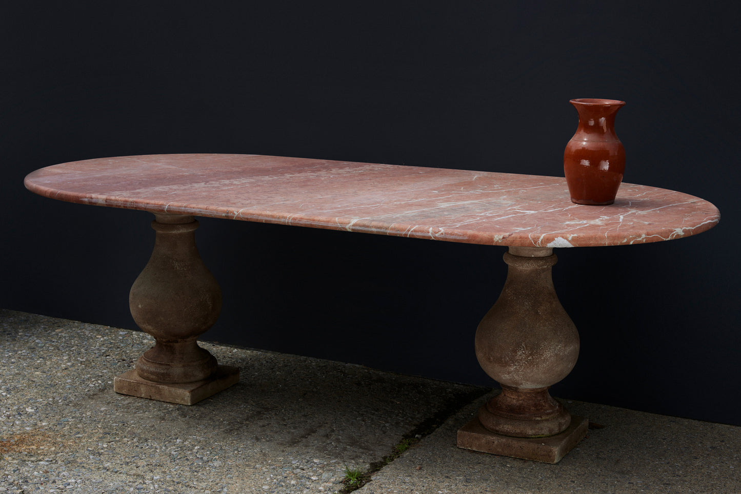 Large Red French Marble Oval Top Baluster Base French Table