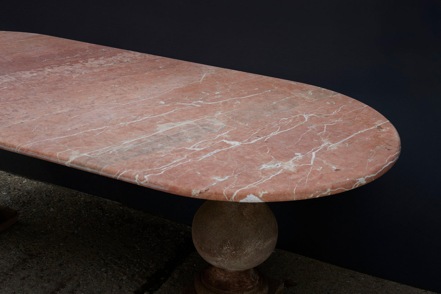 Large Red French Marble Oval Top Baluster Base French Table