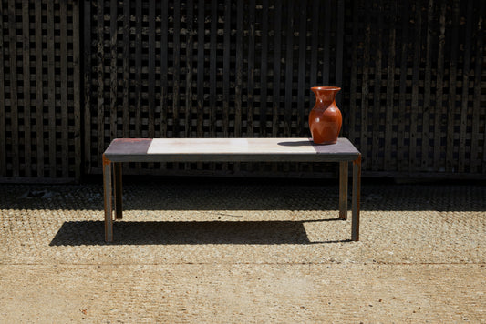 Large Multi Part Limestone and Marble Top Coffee Table with Iron Base