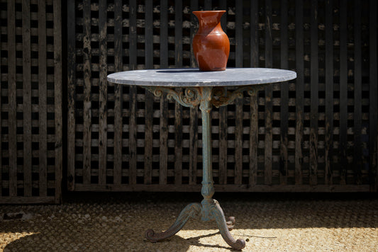 19th Century French Round Top Marble Bistro Table with Iron Base