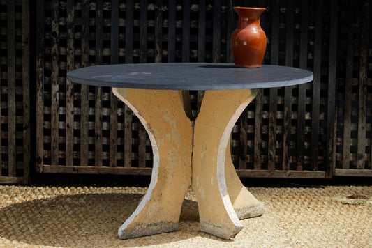 French 40s Slate Top Cement Base Table from Anjou