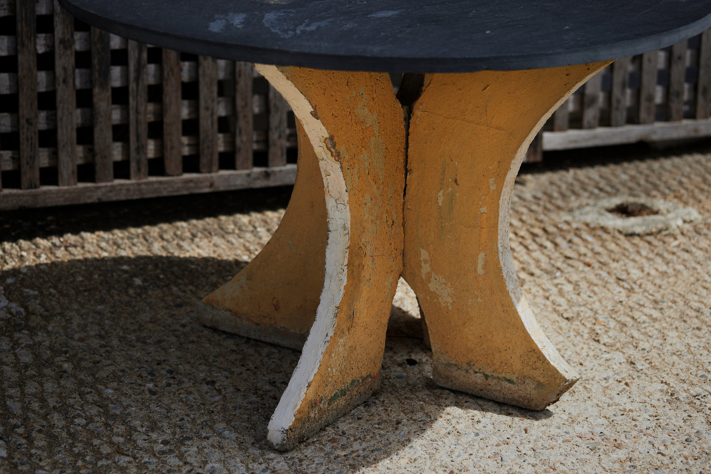 French 40s Slate Top Cement Base Table from Anjou