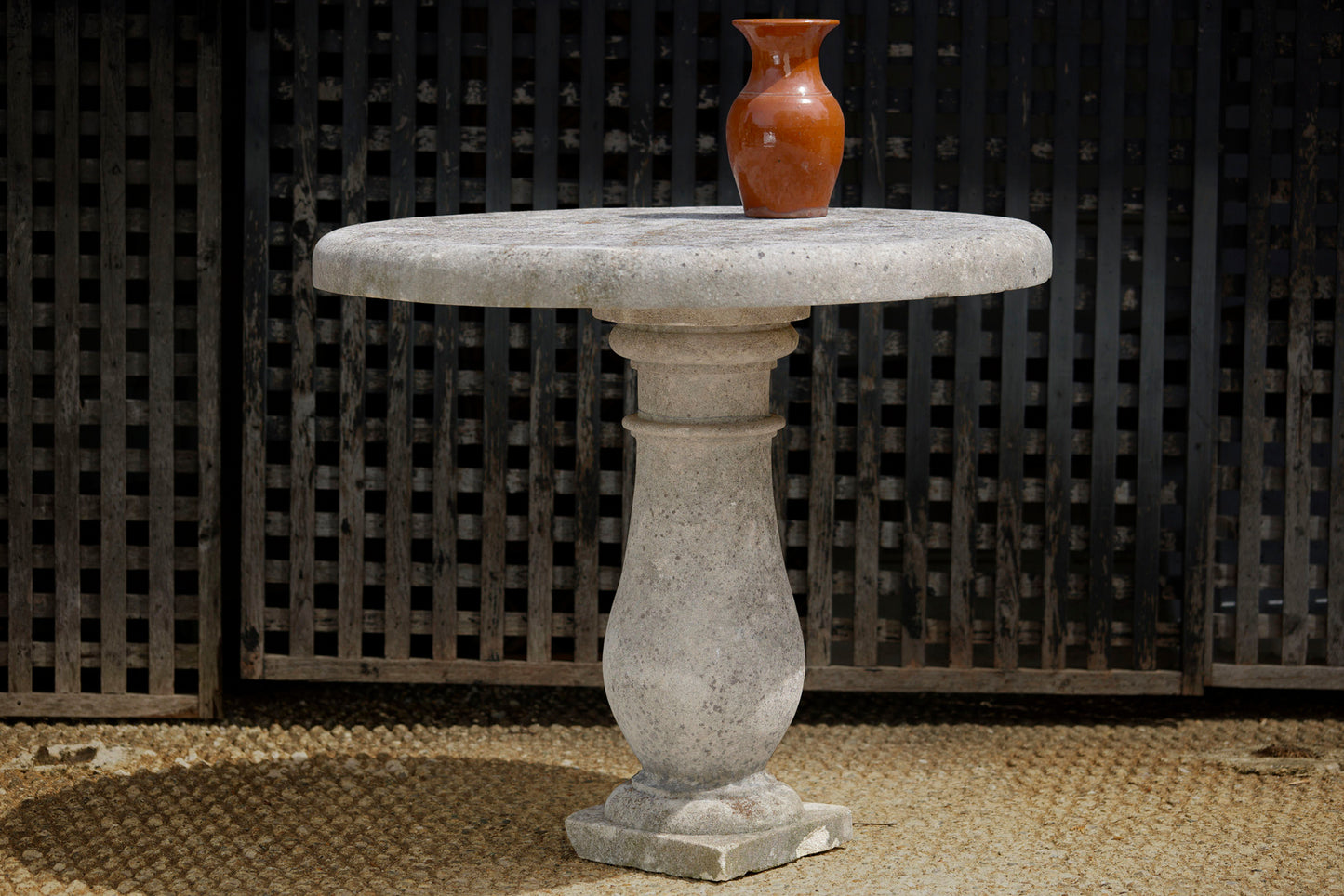 Early 20th Century Round French Limetone Table with Baluster Base