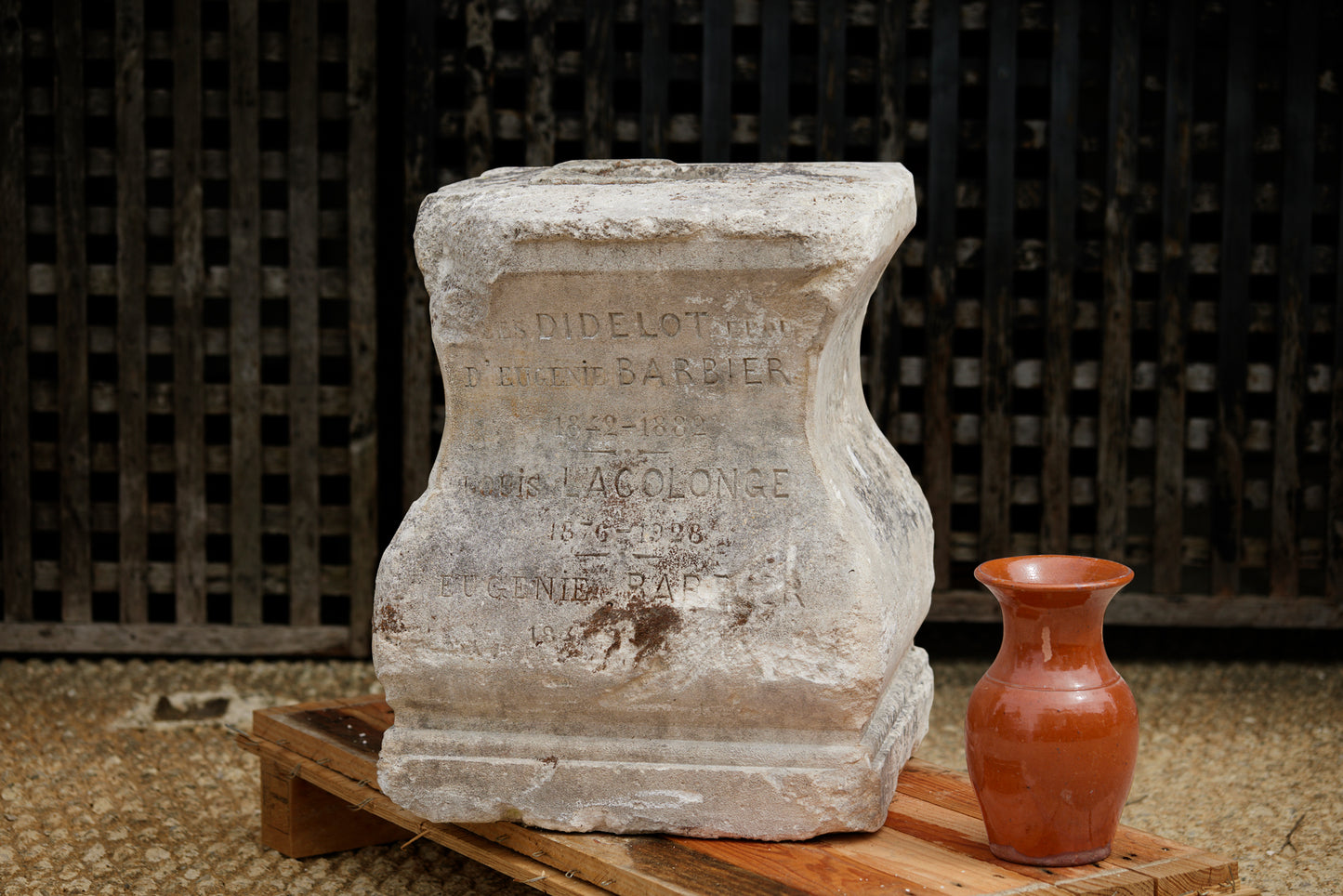 Large 19th Century French Limestone Base Inscribed D' Eugenie Barbier 1842-1882