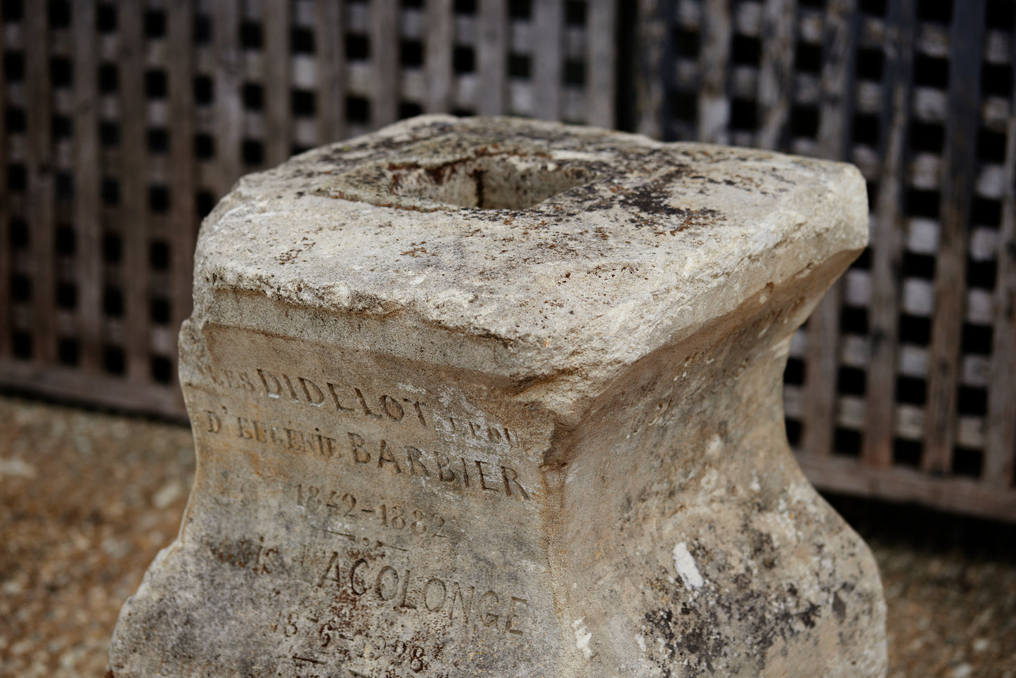 Large 19th Century French Limestone Base Inscribed D' Eugenie Barbier 1842-1882