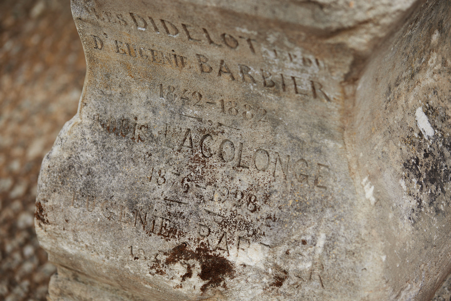 Large 19th Century French Limestone Base Inscribed D' Eugenie Barbier 1842-1882