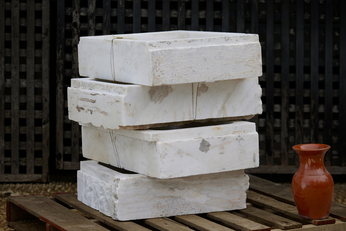 Late 19th/Early 20th Century Square White Marble Sink Hewn from a Single Slab