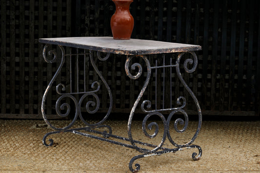Stone Top Iron Lyre Base Table from the Gertrude Vanderbilt Whitney Estate