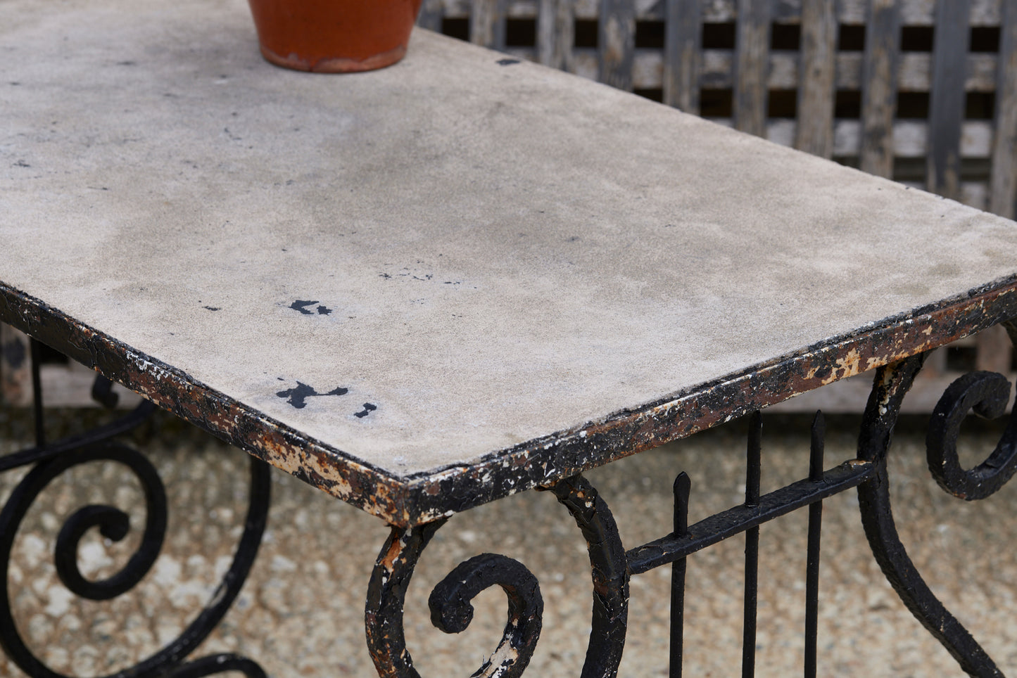 Stone Top Iron Lyre Base Table from the Gertrude Vanderbilt Whitney Estate