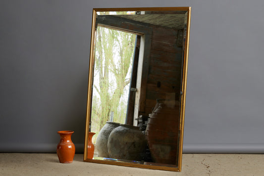 Large Mirror with Simple Gold Leaf Frame with Beveled Glass
