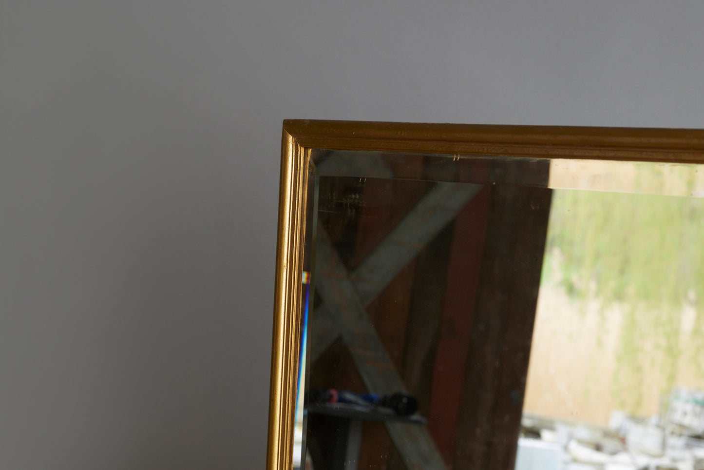Large Mirror with Simple Gold Leaf Frame with Beveled Glass