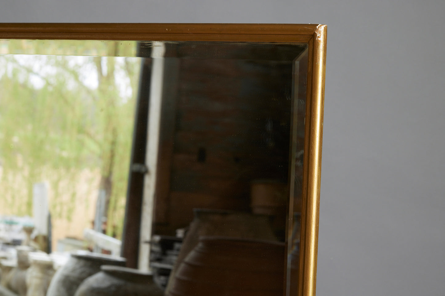 Large Mirror with Simple Gold Leaf Frame with Beveled Glass