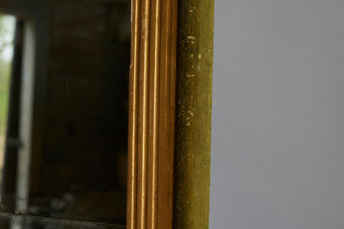 19th Century Two Part French Mirror with Green Velvet Frame