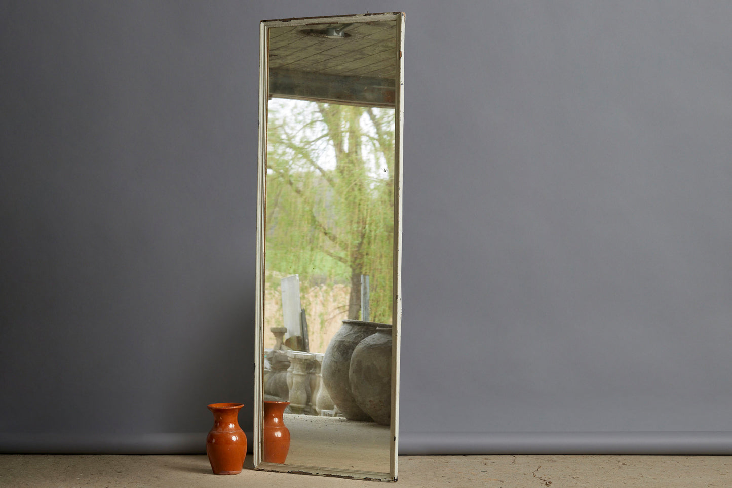 Early 20th Century Tall French Mirror with a Simple white Frame