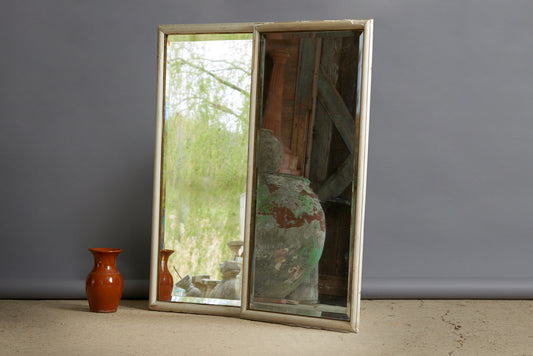 Pair of Early 20th Century French White Framed Mirrors with Beveled Glass
