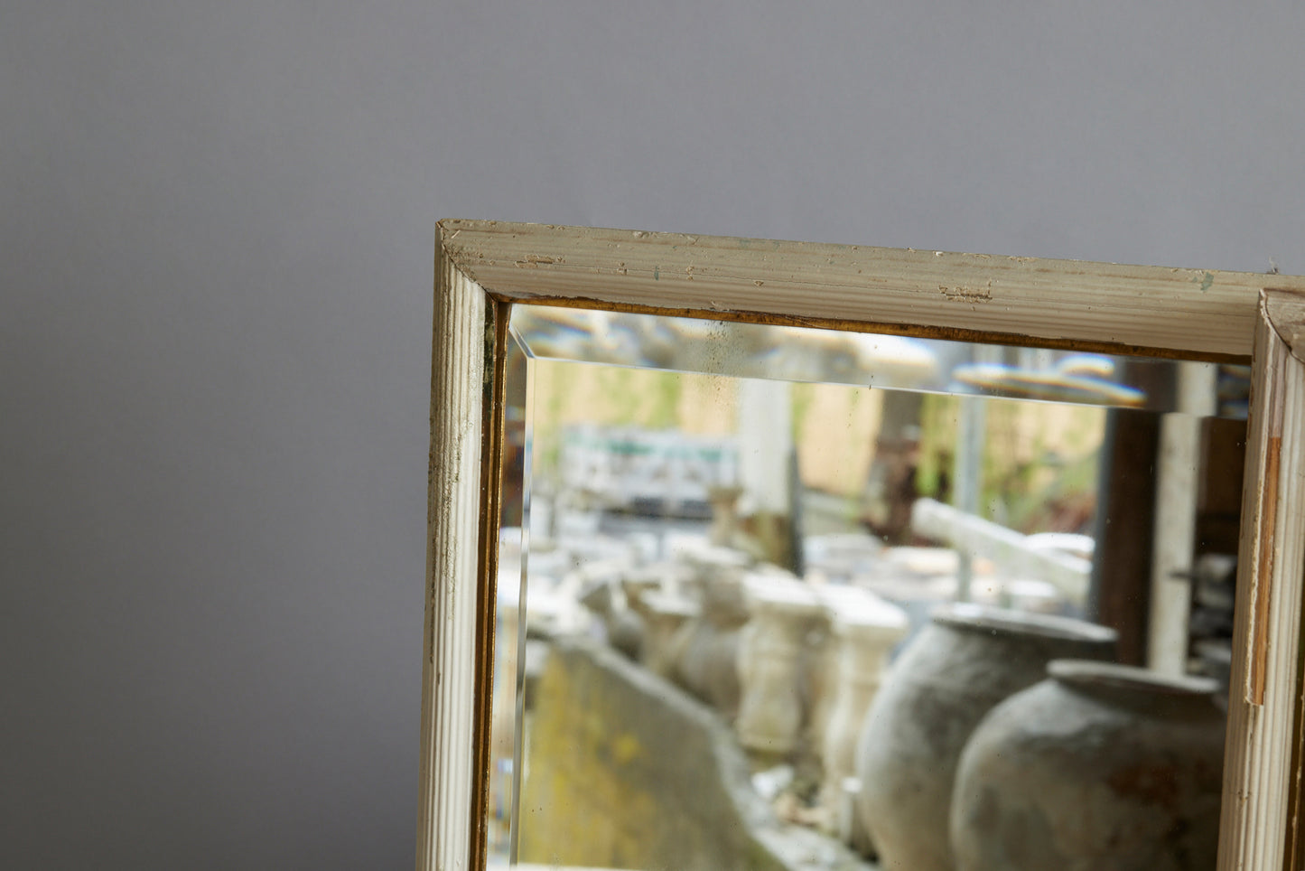 Pair of Early 20th Century French White Framed Mirrors with Beveled Glass