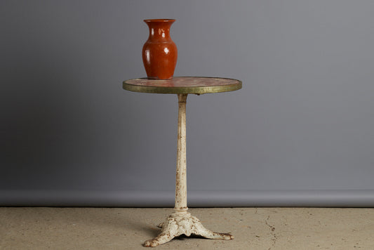 Late 19th Century Iron Base Bistro Table with a Red Marble Rouge Royal Round Top