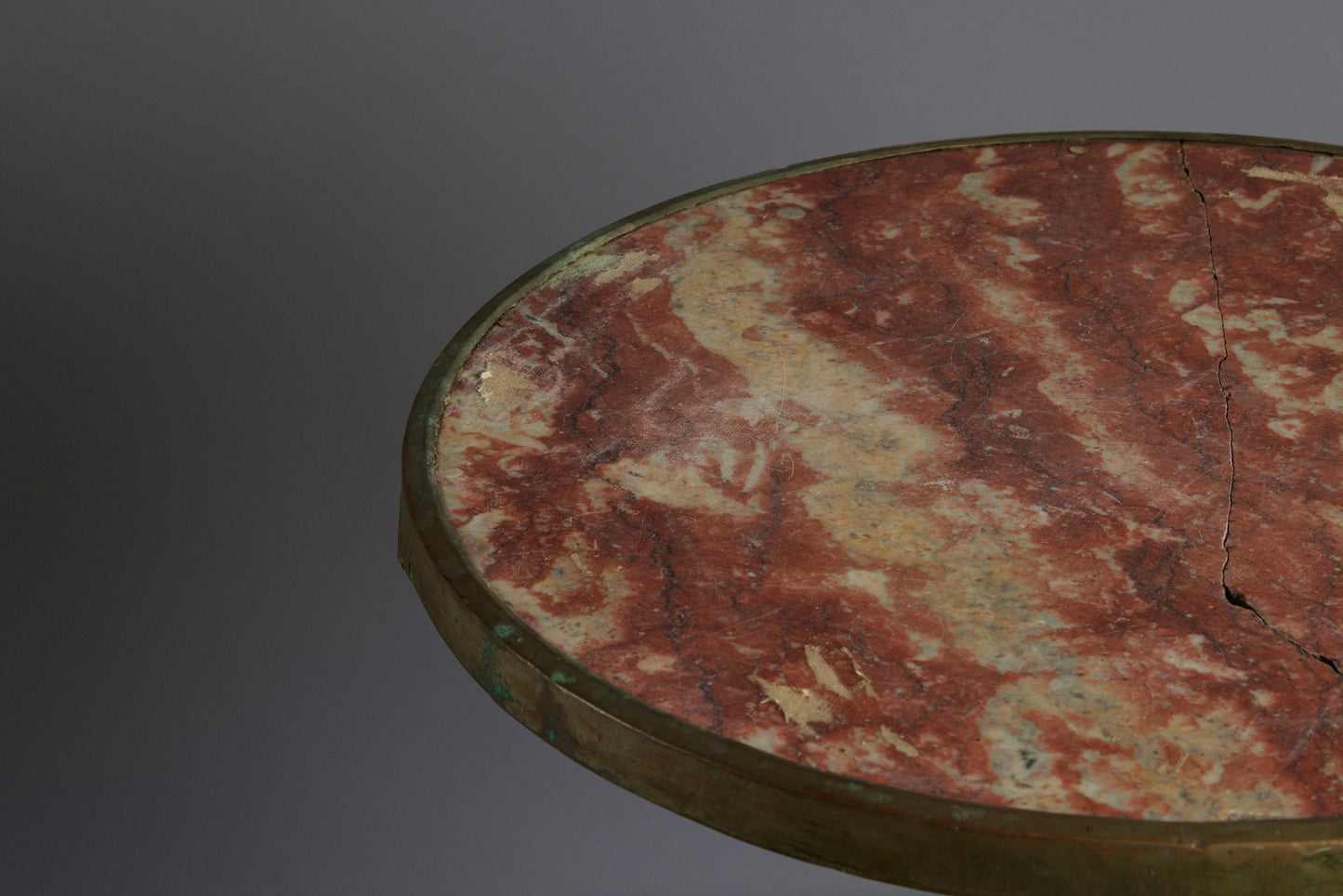 Late 19th Century Iron Base Bistro Table with a Red Marble Rouge Royal Round Top