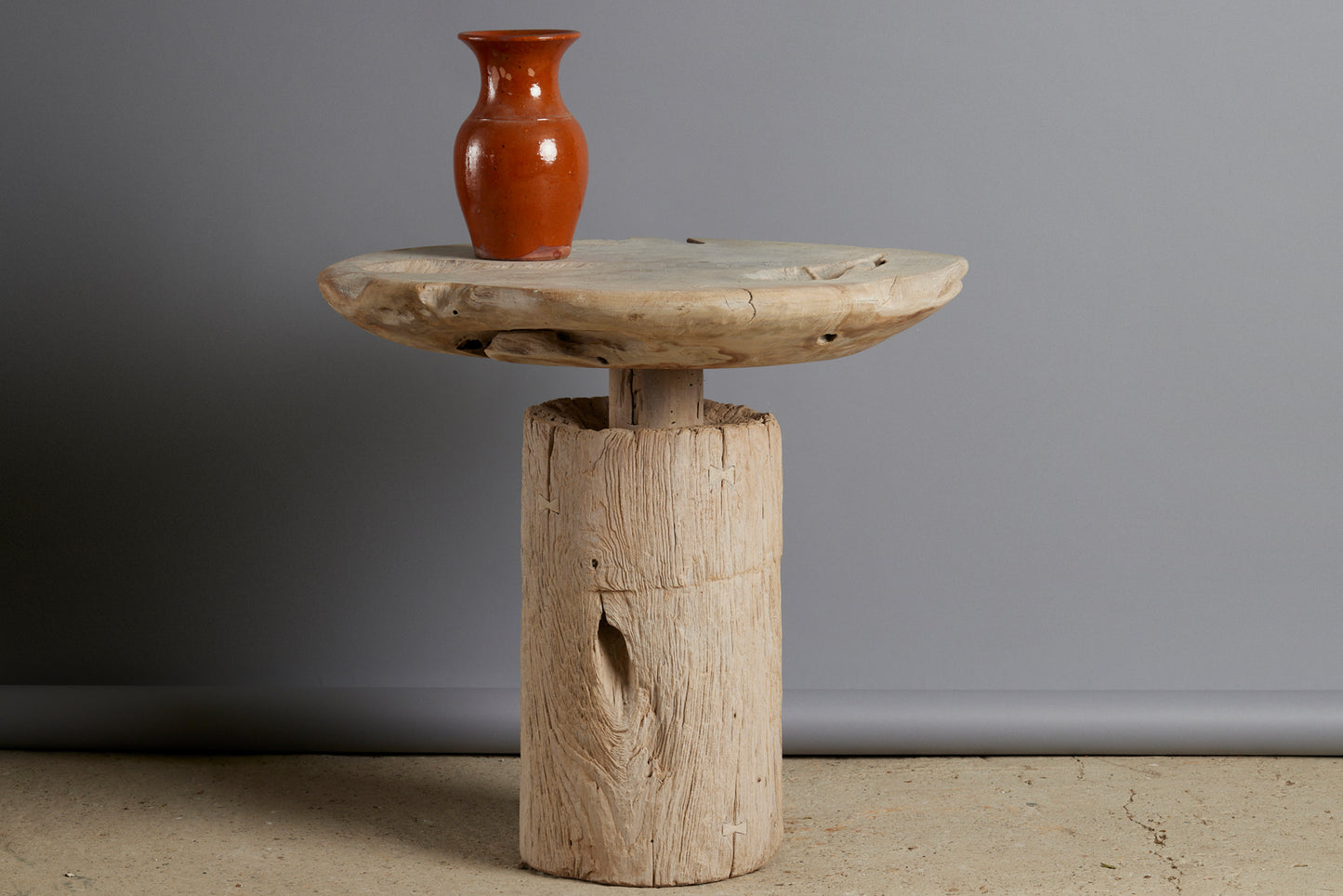Bleached Round Top Solid Teak Base Side Table