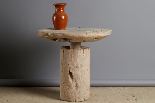 Bleached Round Top Solid Teak Base Side Table