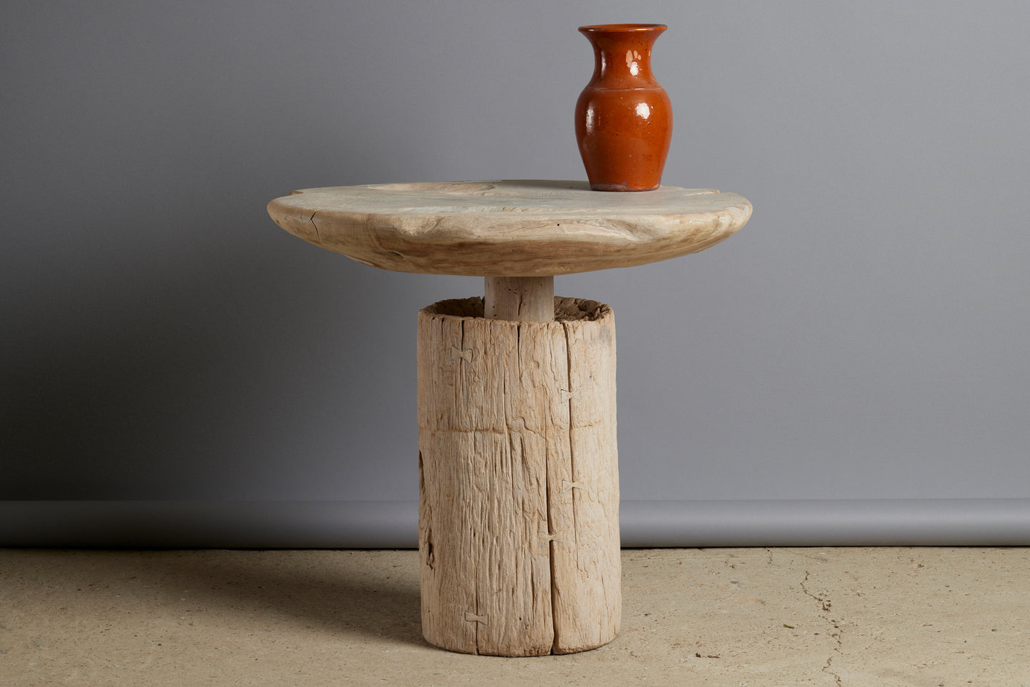 Bleached Round Top Solid Teak Base Side Table