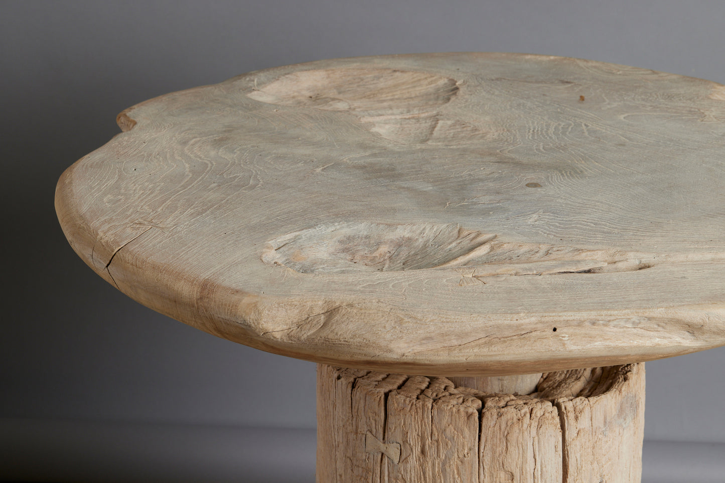 Bleached Round Top Solid Teak Base Side Table