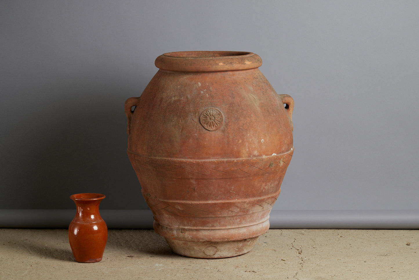 Large 19th Century Tuscan Oil Jar with a Stamped Impression of the Vineyard