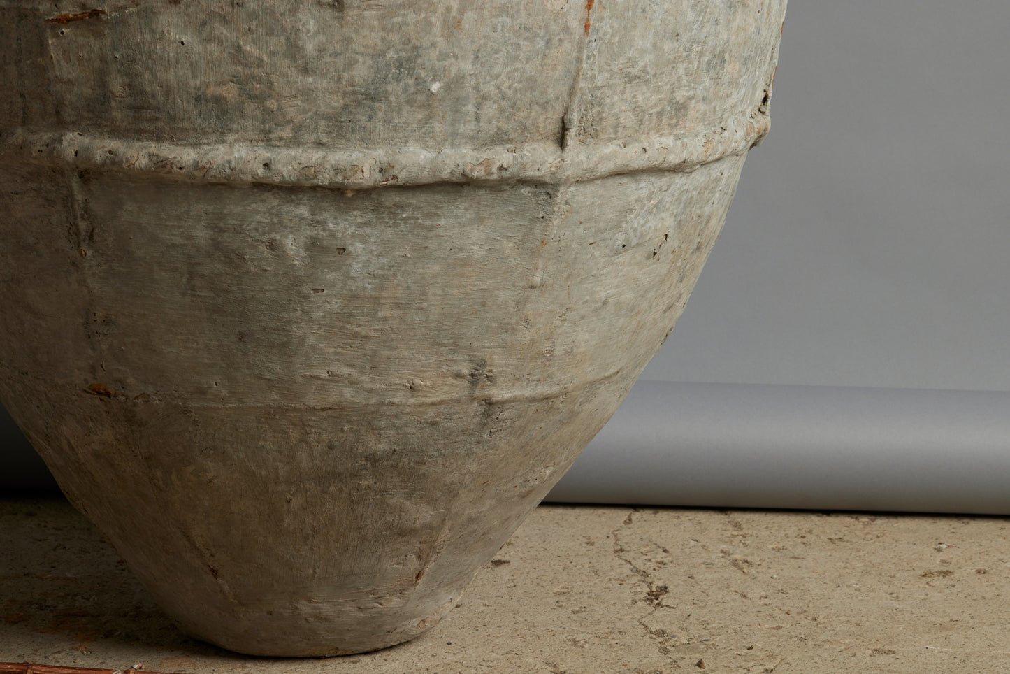 Terra Cotta Jar with Four Decorated Bands and Vertical Ribbing from Borneo