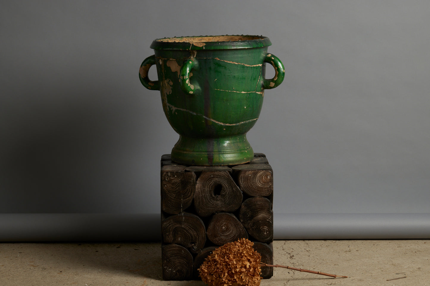 18th Century French Provencal Green Glazed Urn with 4 Handles