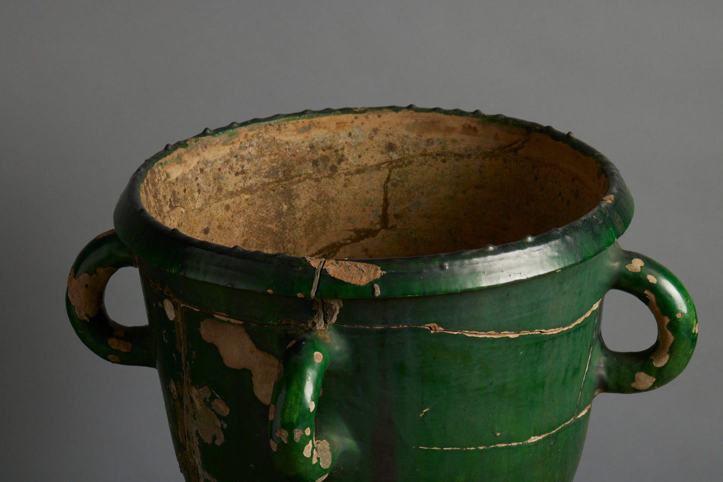 18th Century French Provencal Green Glazed Urn with 4 Handles