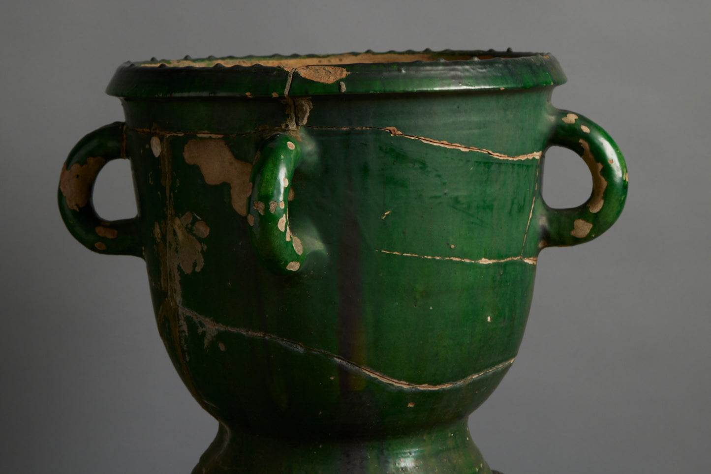 18th Century French Provencal Green Glazed Urn with 4 Handles