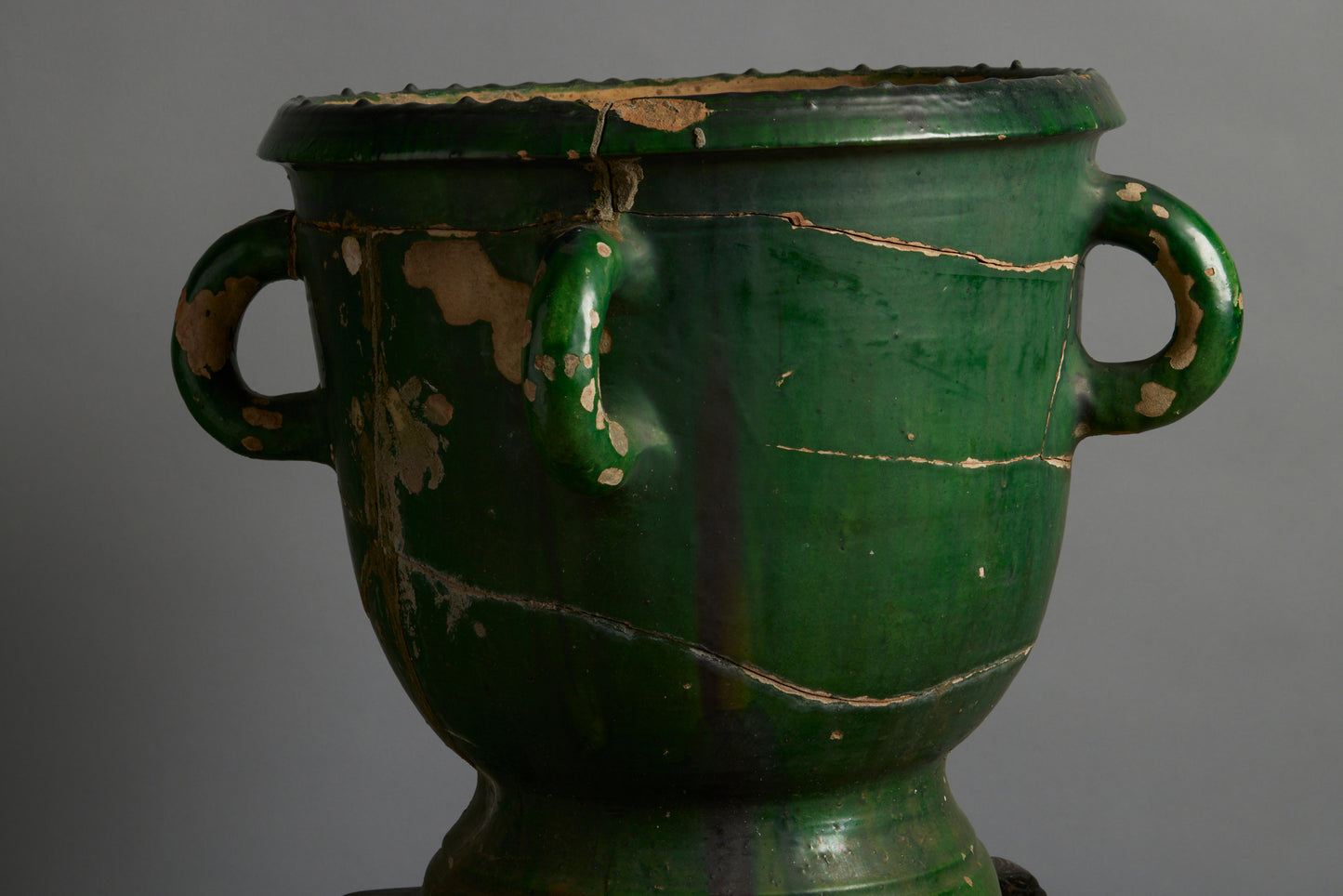 18th Century French Provencal Green Glazed Urn with 4 Handles