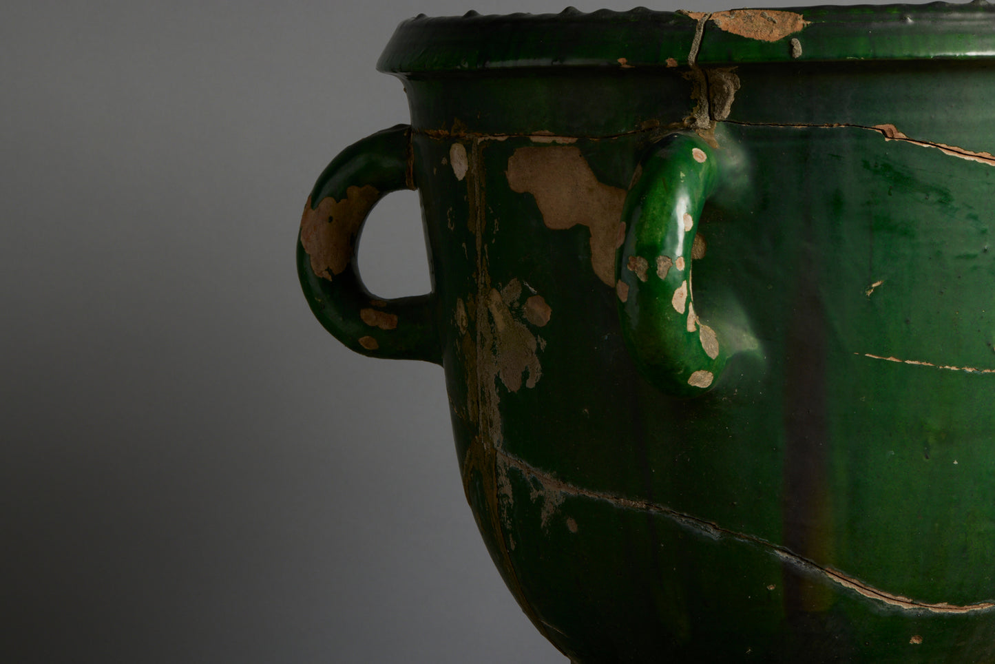 18th Century French Provencal Green Glazed Urn with 4 Handles