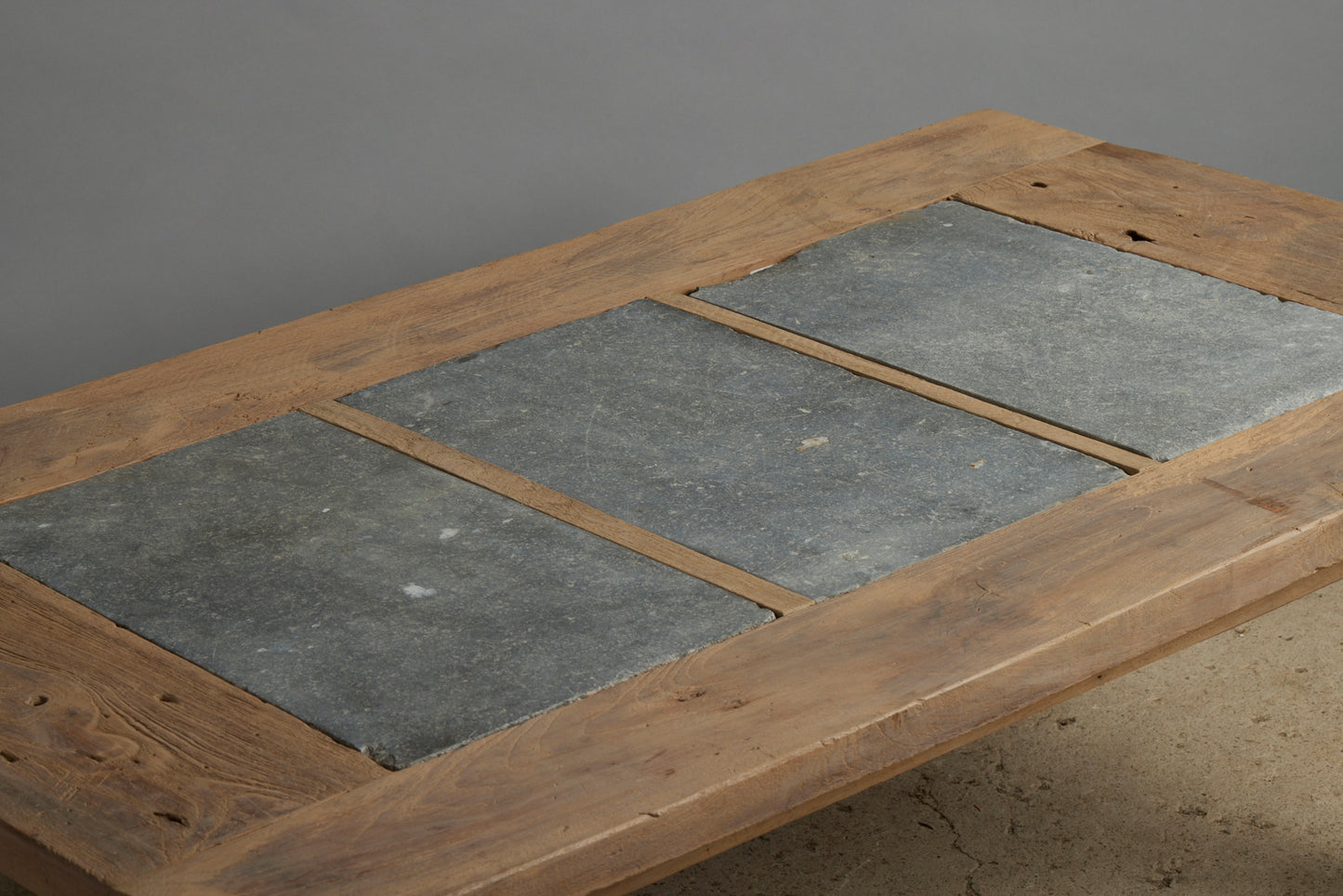 Teak Coffee Table with Three 17th Century Belgian Bluestone Panels