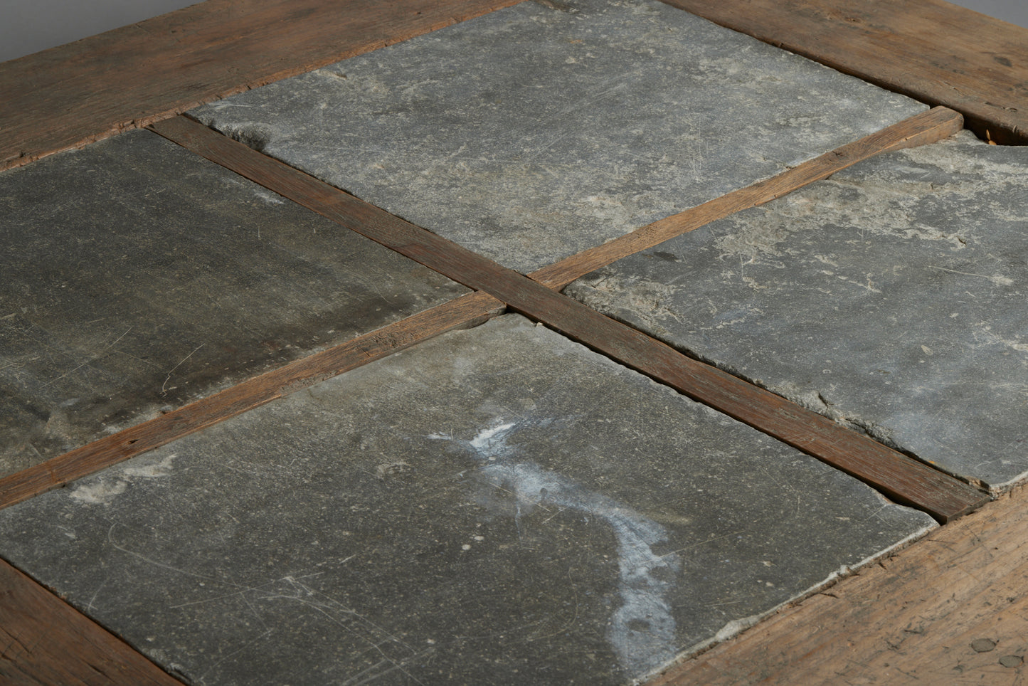 Large Teak Coffee Table with Four 17th Century Belgian Bluestone Panels