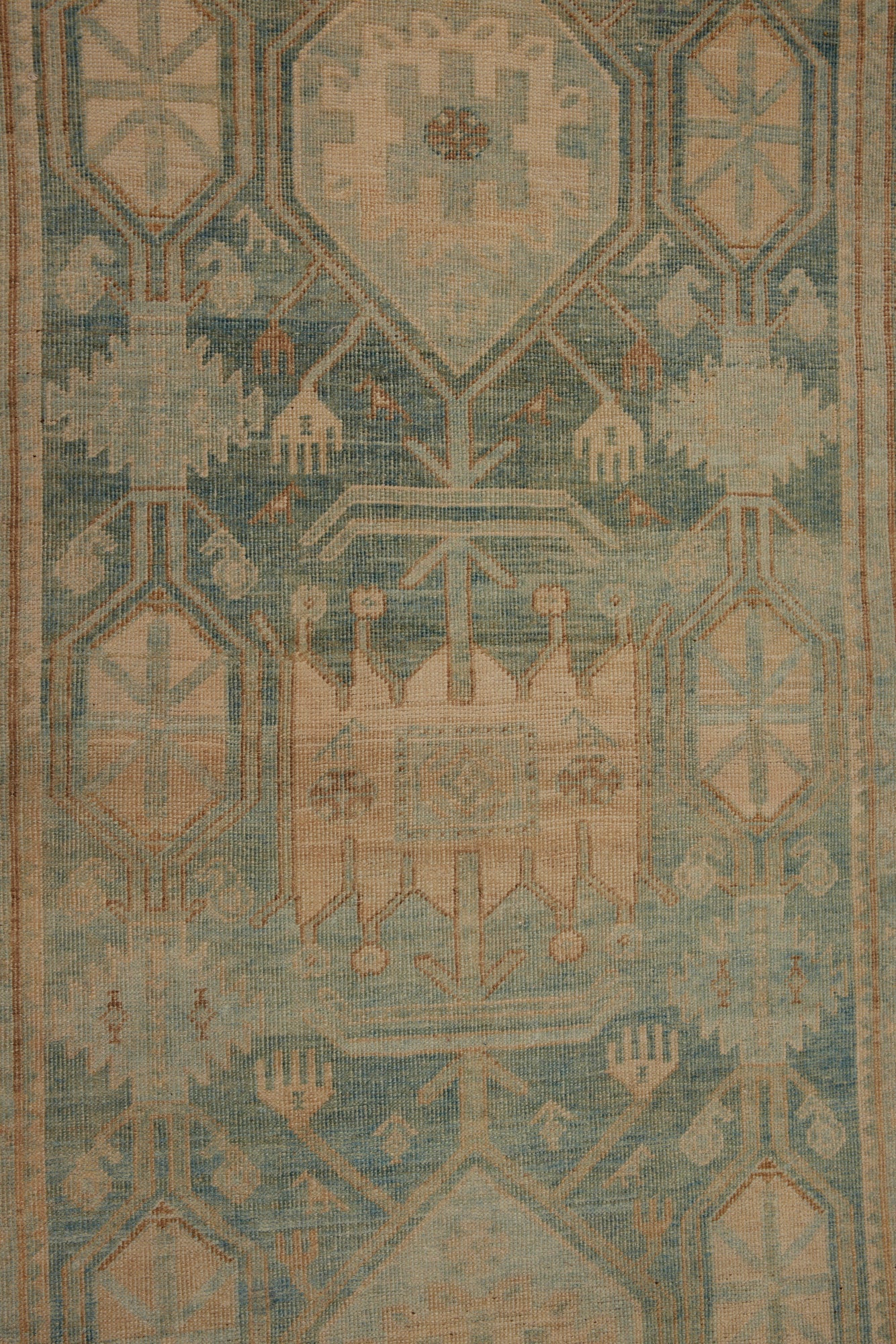 Pale Anatolian Runner with Repeating Medallions in Soft French Blue & Peach ................ (2' 8'' x 14' 7'')